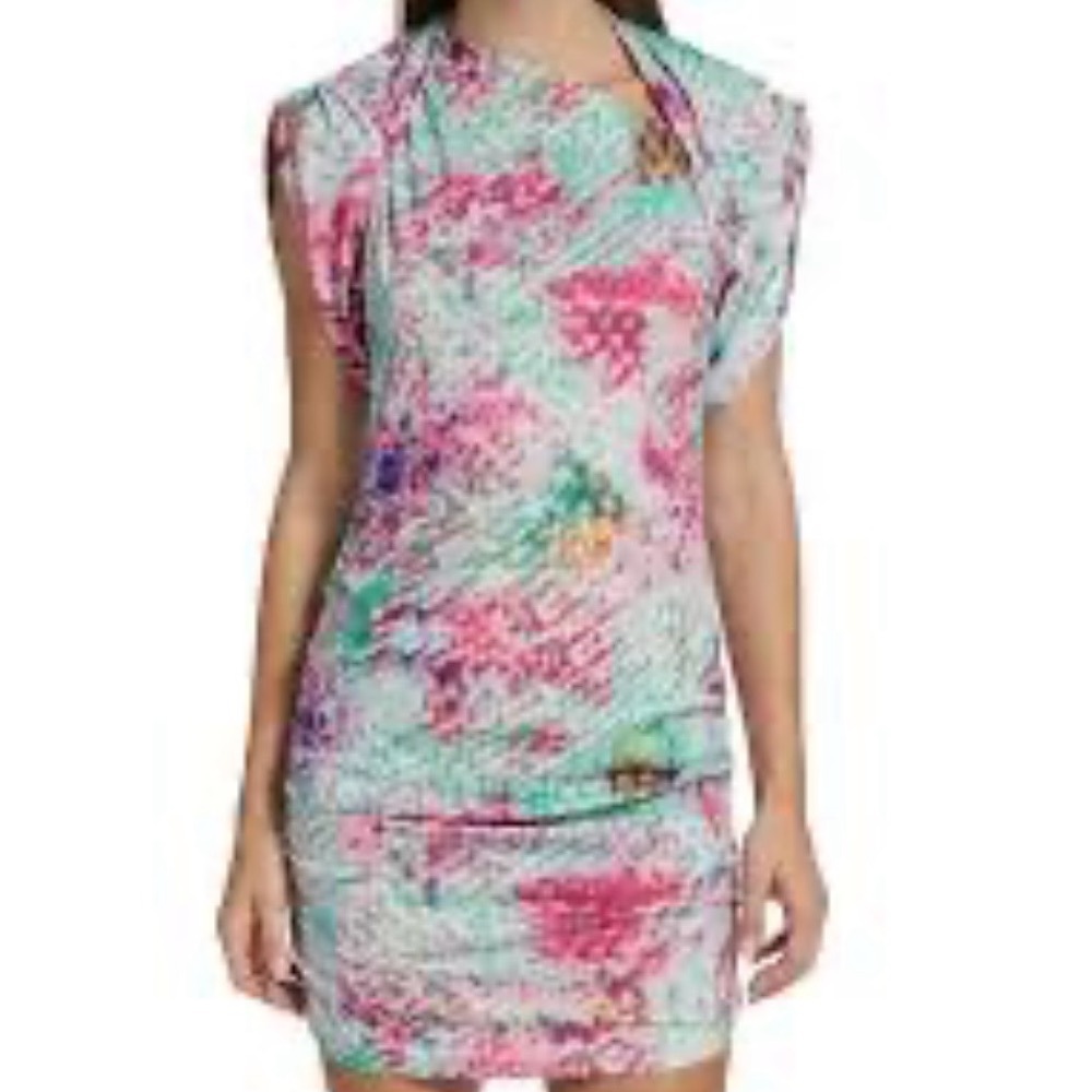 Isabel Marant Pink and Mint Floral Watercolor Shift Dress